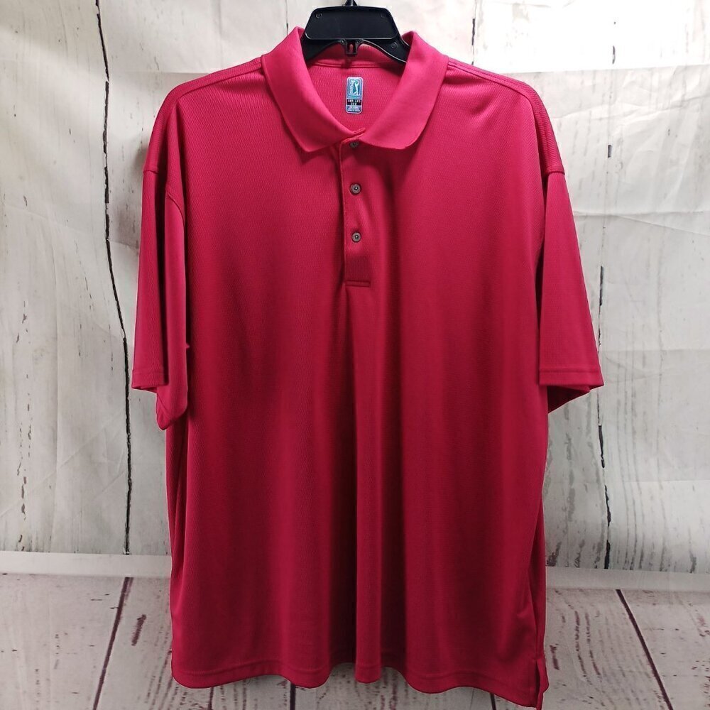 PGA Tour B&T Mens Size 3XB Red Birdseye Golf Polo Shirt